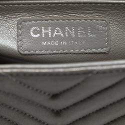 Pre Owned Chanel Silver Mini Square Classic Chevron Iridescent Calfskin Single Flap