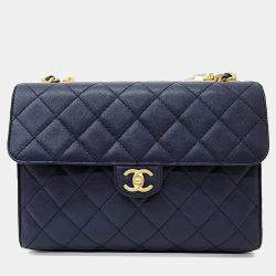 Pre Owned حقيبة شانيل بحمالة سلسلة جلد كافيار أزرق بحري