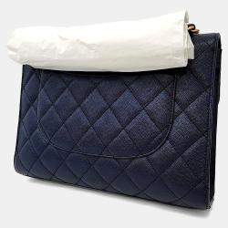 Pre Owned حقيبة شانيل بحمالة سلسلة جلد كافيار أزرق بحري