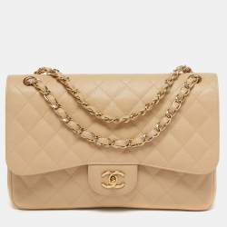 مملوكة مسبقًا حقيبة شانيل جامبو كلاسيك جلد كافيار أسود مبطن بقلاب مزدوج