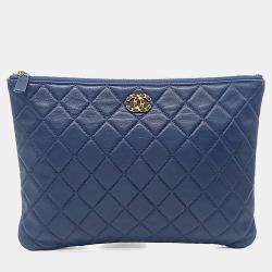 Pre Owned Chanel Blue Leather 19 Clutch New Medium