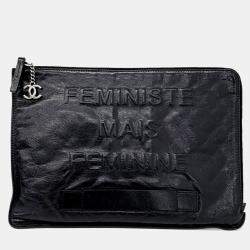 مملوكة مسبقًا حقيبة شانيل كلاتش جلد أسود كبيرة