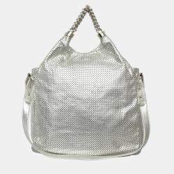 مملوكة مسبقًا حقيبة شانيل روديو درايف جلد فضي متوسطة مثقبة هوبي