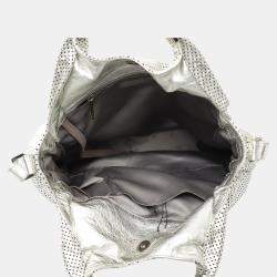 Pre Owned Chanel Roddeo Drive Medium Silver Leather Hobo Perforated Bag