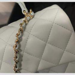 Pre Owned Chanel Mini Rectangle Blue Lambskin Top Handle Bag