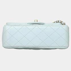 Pre Owned Chanel Mini Rectangle Blue Lambskin Top Handle Bag