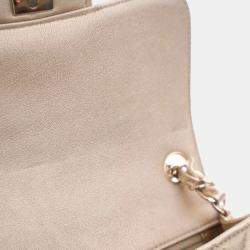 Pre Owned Chanel Gold Mini Square Classic Lambskin Single Flap