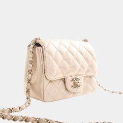 Pre Owned Chanel Gold Mini Square Classic Lambskin Single Flap