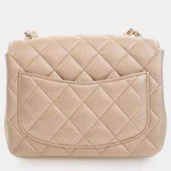 Pre Owned Chanel Gold Mini Square Classic Lambskin Single Flap
