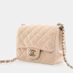 Pre Owned Chanel Gold Mini Square Classic Lambskin Single Flap