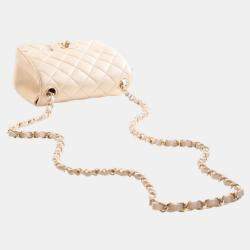 Pre Owned Chanel Gold Mini Square Classic Lambskin Single Flap