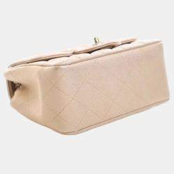 Pre Owned Chanel Gold Mini Square Classic Lambskin Single Flap