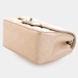 Pre Owned Chanel Gold Mini Square Classic Lambskin Single Flap