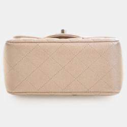 Pre Owned Chanel Gold Mini Square Classic Lambskin Single Flap