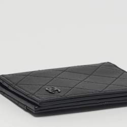 مملوكة مسبقًا حامل بطاقات شانيل بسي سي جلد مبطن أسود جهتين