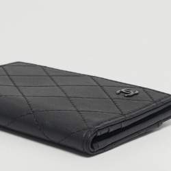 مملوكة مسبقًا حامل بطاقات شانيل بسي سي جلد مبطن أسود جهتين