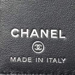 مملوكة مسبقًا حامل بطاقات شانيل بسي سي جلد مبطن أسود جهتين