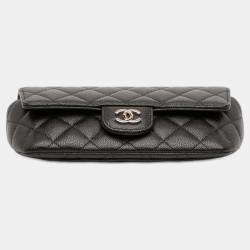 Pre Owned Chanel Black Quilted Caviar Sunglasses Case with Chain