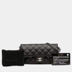 Pre Owned Chanel Black Quilted Caviar Sunglasses Case with Chain