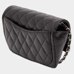 Pre Owned Chanel Black Quilted Caviar Sunglasses Case with Chain