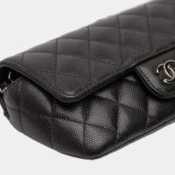 Pre Owned Chanel Black Quilted Caviar Sunglasses Case with Chain