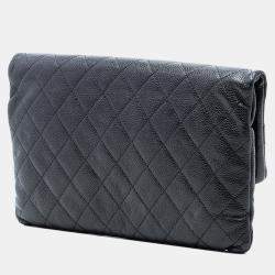 Pre Owned Chanel Black Quilted Caviar CC Beauty Foldover Clutch
