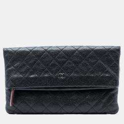 Pre Owned Chanel Black Quilted Caviar CC Beauty Foldover Clutch