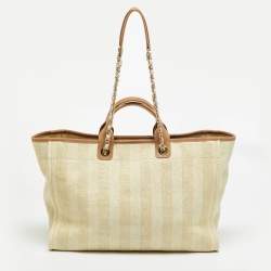 Pre Owned Chanel Deauville Extra Large Tan/Natural Raffia Shopper Tote
