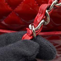 Pre Owned حقيبة كتف شانيل ماتيلسي غطاء مزدوج بسلسلة مينا أحمر حجم 25