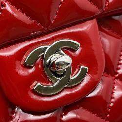 Pre Owned حقيبة كتف شانيل ماتيلسي غطاء مزدوج بسلسلة مينا أحمر حجم 25