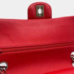 Pre Owned حقيبة كتف شانيل ماتيلسي غطاء مزدوج بسلسلة مينا أحمر حجم 25