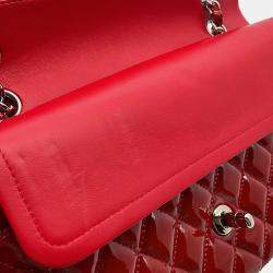 Pre Owned حقيبة كتف شانيل ماتيلسي غطاء مزدوج بسلسلة مينا أحمر حجم 25