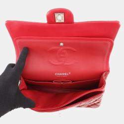 Pre Owned حقيبة كتف شانيل ماتيلسي غطاء مزدوج بسلسلة مينا أحمر حجم 25