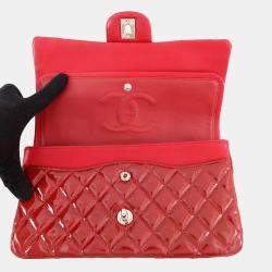 Pre Owned حقيبة كتف شانيل ماتيلسي غطاء مزدوج بسلسلة مينا أحمر حجم 25