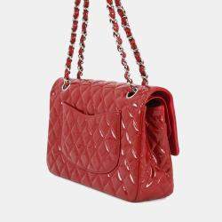 Pre Owned حقيبة كتف شانيل ماتيلسي غطاء مزدوج بسلسلة مينا أحمر حجم 25
