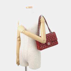 Pre Owned حقيبة كتف شانيل ماتيلسي غطاء مزدوج بسلسلة مينا أحمر حجم 25