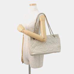 Pre Owned Chanel Matelasse Chaintote Bag Ivory Caviar Leather