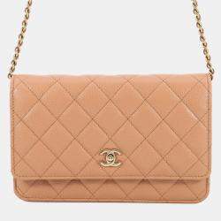 Pre Owned محفظة بسلسلة شانيل جلد كافيار بني كلاسيكي