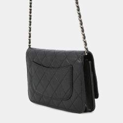 Pre Owned Chanel Matelasse Chain Wallet Black Caviar Leather