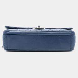 Pre Owned Chanel Blue Large Quilted Goatskin Double Carry Waist Chain Flap