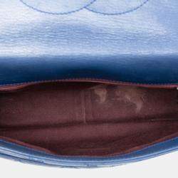 Pre Owned Chanel Blue Large Quilted Goatskin Double Carry Waist Chain Flap