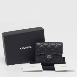 Pre Owned Chanel Classic Small Black Quilted Caviar Leather Flap Wallet