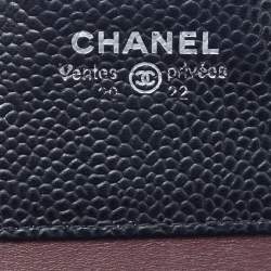 Pre Owned Chanel Classic Small Black Quilted Caviar Leather Flap Wallet