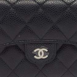 Pre Owned Chanel Classic Small Black Quilted Caviar Leather Flap Wallet