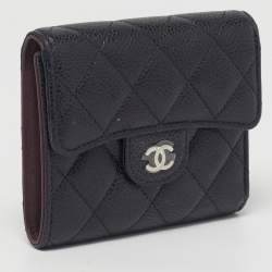 Pre Owned Chanel Classic Small Black Quilted Caviar Leather Flap Wallet