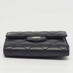Pre Owned Chanel Classic Small Black Quilted Caviar Leather Flap Wallet