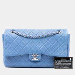 مملوكة مسبقًا Chanel Blue Jumbo Quilted Caviar Double Compartment Chain Flap