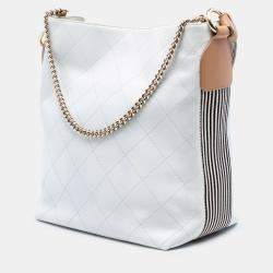 مملوكة مسبقًا Chanel White Large Stitched Calfskin Button Up Hobo