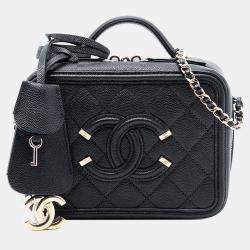Pre Owned Chanel Black Mini Caviar CC Filigree Vanity Case