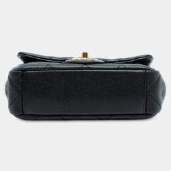 Pre Owned حقيبة شانيل يد علوية ميني أسود مبطن كافيار بغطاء